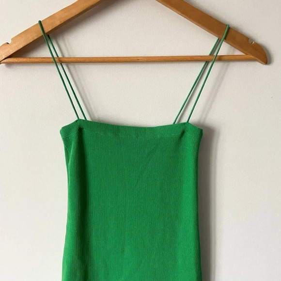 Zara Ribbed Bodycon Mini Dress Skinny Strap Green  Size Small - Picture 7 of 10